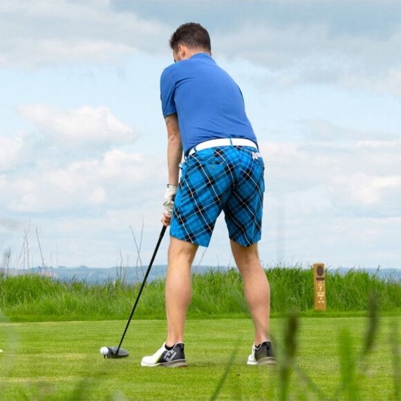 Royal & Awesome Size 36 Blue Plaid Trews Cotton Blend Comfortable Golf Shorts - Picture 2 of 15